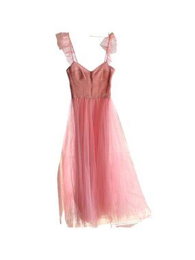 USA MADE Monique Lhuillier Square Neckline Long Dress Gown silk pink8  bust35in